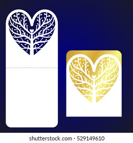 Laser cutting template. Openwork heart with hand drawn ornament. Laser cutting template for wedding envelopes and invitations. Openwork lace templates for laser cutting, paper cut and wood carving.