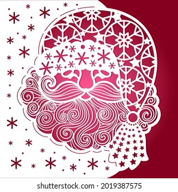 Laser cutting template. Santa Claus head. For cutting from any material. For the design of postcards, greetings, Christmas tree decorations, interior elements, party decoration. Vector