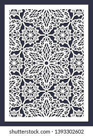 Laser cutting template. Snowflake die cut card. Abstract white pattern. Vector laser cut panel. Decorative ornate wedding design. Xmas vector background. Decorative print. Stencil.