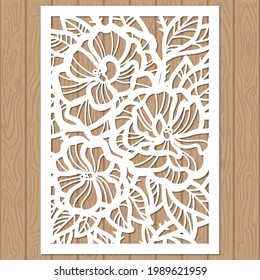 Laser cutting template. Wedding invitations or cards with floral ornament. For cutting from any material. For the design of interior details, scrapbooking, shopping, menu, etc. Vector