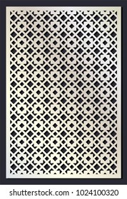 Laser cutting template. Woodcut vector trellis panel. Plywood laser cut eastern design. Abstract geometric pattern for printing, engraving, paper cutting. Stencil lattice ornament. Die cut. Vector.