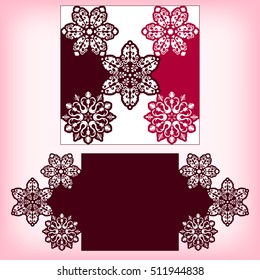 Laser cutting three layers template with snowflakes ornament. For christmas greeting cards, invitations. Size 150 mm x 150 mm. Vector illustration.