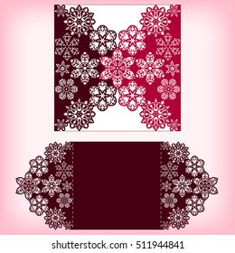 Laser cutting three layers template with snowflakes ornament. For christmas greeting cards, invitations. Size 150 mm x 150 mm. Vector illustration.