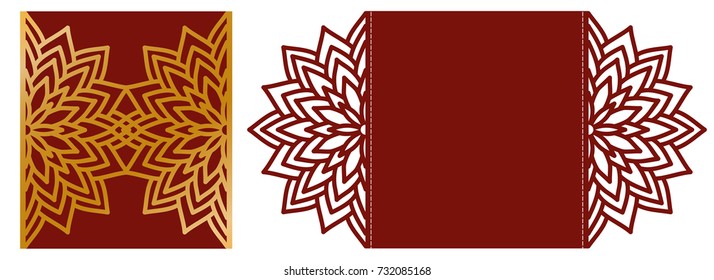 Laser cutting vector card. Laser cut Wedding invitation template. DIY cut paper card with ornamental flower silhouette. Stock vector