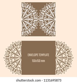 Laser cutting vector envelope. Wedding die cut invitation template. Cutout silhouette card. Scrapbook carved paperwork. Floral layout.