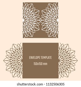Laser cutting vector envelope. Wedding die cut invitation template. Cutout silhouette card. Scrapbook carved paperwork. Floral layout.