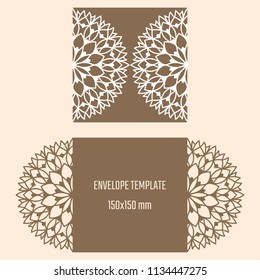 Laser cutting vector envelope. Wedding die cut invitation template. Cutout silhouette card. Scrapbook carved paperwork. Floral layout.