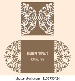 Laser cutting vector envelope. Wedding die cut invitation template. Cutout silhouette card. Scrapbook carved paperwork. Floral layout.