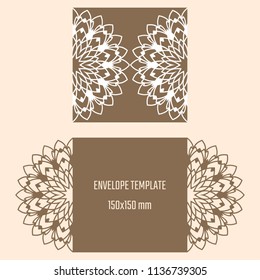 Laser cutting vector envelope. Wedding die cut invitation template. Cutout silhouette card. Scrapbook carved paperwork. Floral layout.