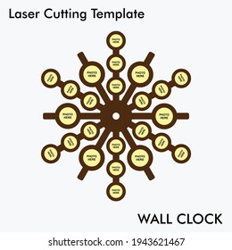 Laser cutting wall clock with 24 photos option for wall and home decor. vector wall clock template for mdf and acrylic cutting. Room decor wall clock cut file.