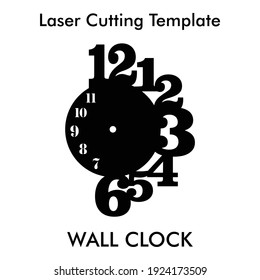 Laser cutting wall clock for wall and home decor. Vector silhouette wall clock template for mdf and acrylic cutting.