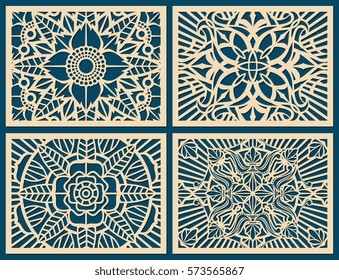 Laser Cutting Wall Pattern Canvas Vector Template Panel. Flower Pattern Woodcut Panel, Illustration Of Pattern On Wood