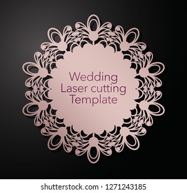 Laser cutting of a wedding  greeting card, invitation. Radial ornament. Vector.