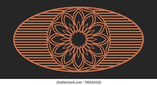 Laser cutting window panel. Jigsaw die cut ornament. Lacy cutout silhouette stencil. Fretwork floral pattern. Vector template for paper cutting, metal and woodcut.