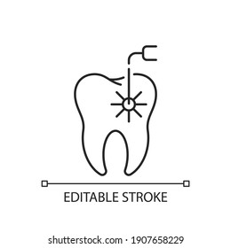 Laser Dental Procedures Linear Icon. Tooth Laser Dentistry. Instruments For Dental Treatment. Thin Line Customizable Illustration. Contour Symbol. Vector Isolated Outline Drawing. Editable Stroke