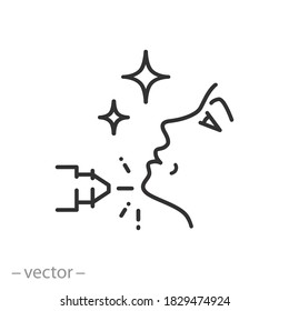 icono de dermatología láser, cara de la piel del tratamiento, elevación facial, antienvejecimiento cosmetológico, clínica cosmética médica, símbolo de la web de línea delgada sobre fondo blanco - ilustración del vector de trazo editable eps10