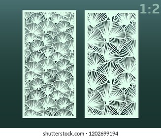 Laser and die cut ornamental panels template with pattern of ginkgo leaves. Lazer cut card. Silhouette pattern. Cabinet fretwork panel. Lasercut metal panel. Wood carving.