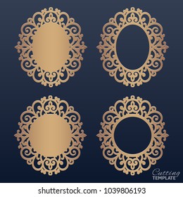 Laser or die cut vector frame collection. Set of abstract oval and round frames with swirls, vector ornament, vintage frame. Cute openwork photo frames with lace for paper cutting.