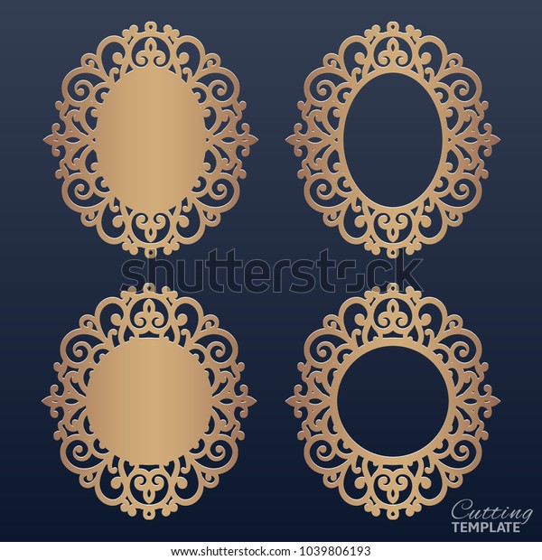 Laser or die\
cut vector frame collection. Set of abstract oval and round frames\
with swirls, vector ornament, vintage frame. Cute openwork photo\
frames with lace for paper\
cutting.