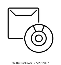 Laser disc icon. Technology and optical media line symbol. Black and white.