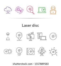 Laser disc icons. Set of line icons. Compact disc, hacker attack, checklist for settings. Software concept. Vector illustration can be used for topics like application, technology, computers