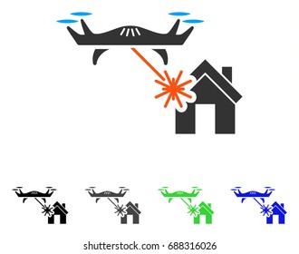 Laser Drone Attacks House flat vector pictograph. Colored laser drone attacks house gray, black, blue, green icon versions. Flat icon style for graphic design.