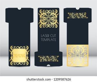 Laser envelope template, greeting card. Cutting floral, vegetable pattern of paper, cardboard. Frame with place for a festive text. Romantic style wedding printing. You can apply for birthday