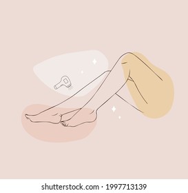 Laser epilation and cosmetology. Female smooth legs. Hair removal procedure. Skin care and SPA concept. Vector Illustration of elegant feet in a trendy minimalist style. Linear logo.