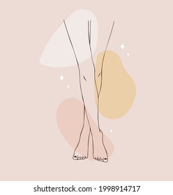 Laser epilation and cosmetology. Female smooth legs. Hair removal procedure. Skin care and SPA concept. Vector Illustration of elegant feet in a trendy minimalist style. Linear logo.