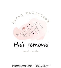 Laser epilation and cosmetology. Female smooth legs. Hair removal procedure. Skin care and SPA concept. Vector Illustration of elegant feet in a trendy minimalist style. Linear logo.