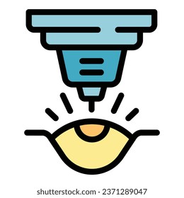 Vector de contorno de icono del dispositivo ocular láser. Gafas de cirugía. Color de corrección de visión plana