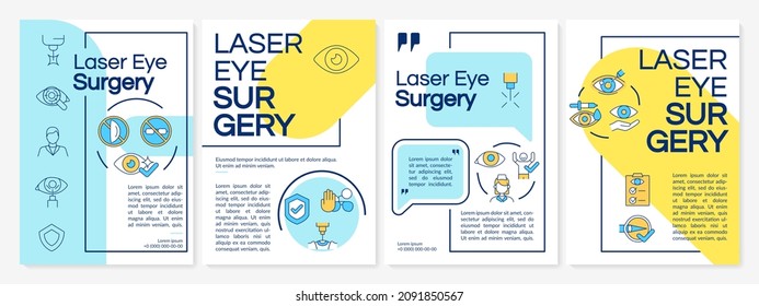 Laser eye operation brochure template. Vision issues treatment. Flyer, booklet, leaflet print, cover design with linear icons. Vector layouts for presentation, annual reports, advertisement pages