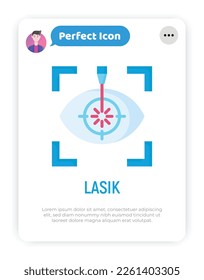 Laser eye surgery flat icon. Ophthalmology. Lasik vision correction. Vector illustration.