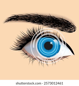 Laser eye surgery and glaucoma concept, close-up of eye with grid or target overlay