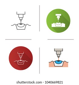 Icono de cirugía ocular láser. Diseño plano, estilos lineales y de color. Oftalmología médica.Corrección de visión láser. Ilustraciones vectoriales aisladas