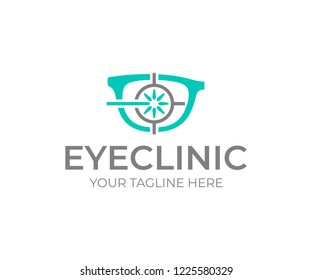 Laser eye surgery logo design. Eye clinic vector design. Glasses and laser sight logotype