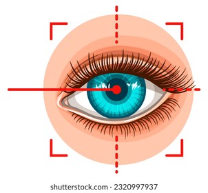 Laser eye surgery, vision correction by light ray medical procedure, sight focus, ophthalmology clinic icon. Myopia cataract disease treatment. Eyesight diagnostic test. Retina scan technology. Vector