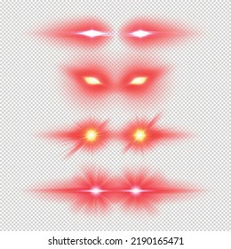 Observaciones láser efecto de la luz de meme ilustración vectorial, varios ojos brillantes rojos overos, plantilla de visión superhéroe