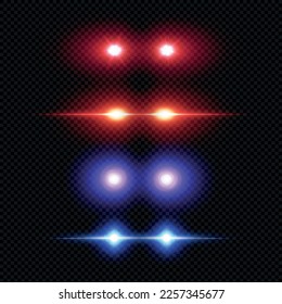 Laser eyes overlays isolated, various red and blue glowing eyes light effects, superhero sight template vectors, laser eyes meme making clipart
