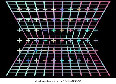 Laser grid like in old arcade video games of 80's-90's.  Retrofuturistic vaporwave and synthwave style vector illustration.