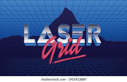Logo de la Cuadrícula láser. Plantilla de fondo de Retro 80. Logo de cromo retro con rejilla láser. Fondo de reola. El estilo de moda de los años 80. Plantilla para banner, afiche, invitación, ilustración vectorial