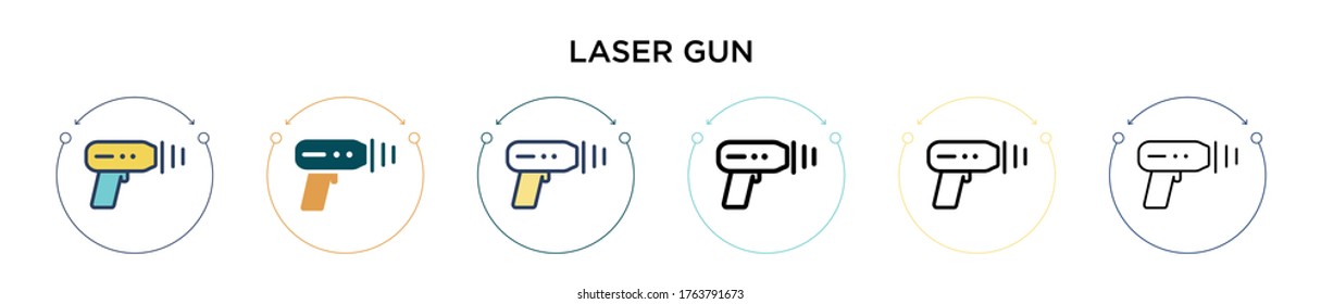 Laser gun icon in filled, thin line, outline and stroke style. Vector illustration of two colored and black laser gun vector icons designs can be used for mobile, ui, web