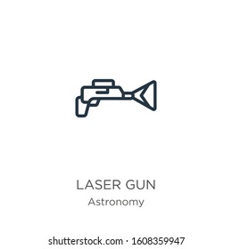 Laser gun icon. Thin linear laser gun outline icon isolated on white background from astronomy collection. Line vector sign, symbol for web and mobile