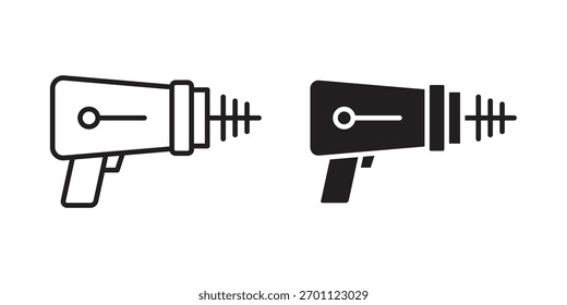 Pistola láser icono de Vector glifo plano y de moda línea de carrera pack