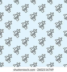 Laser gun line seamless pattern, cosmos theme. Vector graphics. Alien blaster rifle, weapon sign with background, repeat line icon