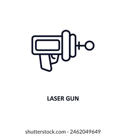 icono de contorno de pistola láser.  Ícono de línea delgada de la colección astronómica. Vector editable aislado sobre fondo blanco