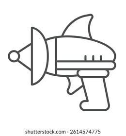 Laser gun thin line icon, cosmos concept. Vector graphics. Alien blaster rifle, weapon sign on white background, linear style icon for mobile or web design