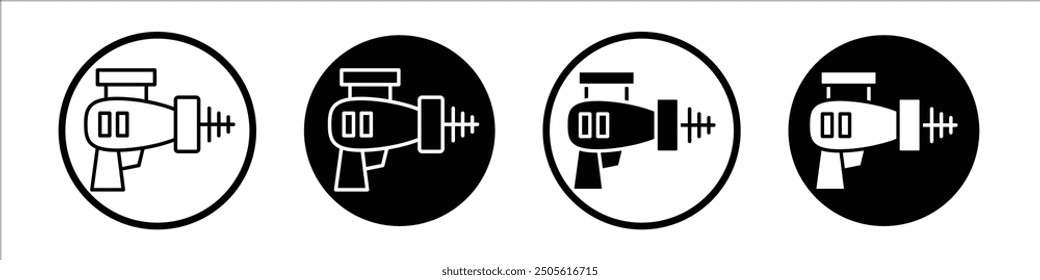 Laser Pistole Vektor Symbol Set schwarz gefüllt und umrissen Stil.