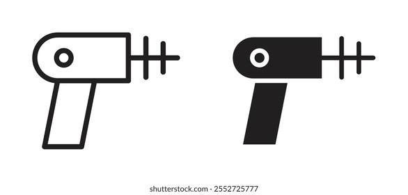 Conjunto de iconos de Vector de pistola láser negro relleno y estilo delineado.