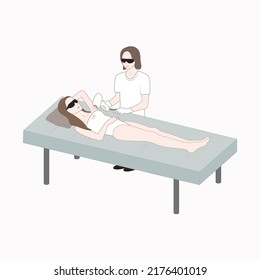 Laser hair removal of the armpit, a woman on a full-length couch on procedures to remove unwanted hair. Vector illustration, poster for beauty salon, cosmetic procedures